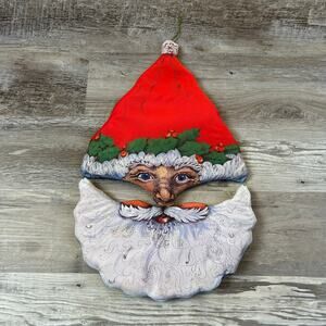 Vintage Handmade Santa Wall Hanging Double-Sided Christmas Decor | 80s/90s